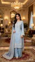 Baby blue with white embroidery 3pc outfit