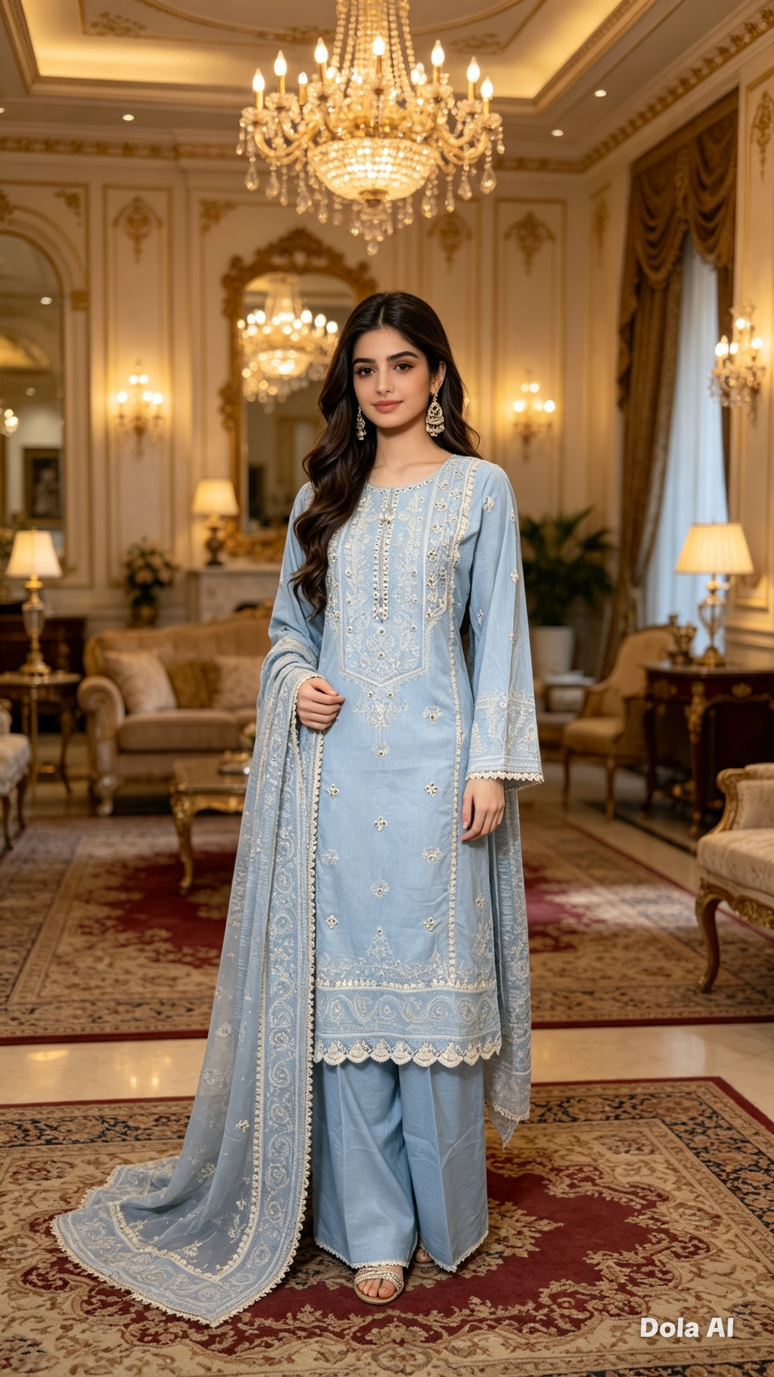 Baby blue with white embroidery 3pc outfit