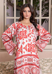 Luxury 2pc silk light grey red and orange print