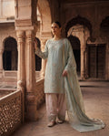 Ethnic inspired 3pc baby blue with pink farshi shalwar and silk scarf