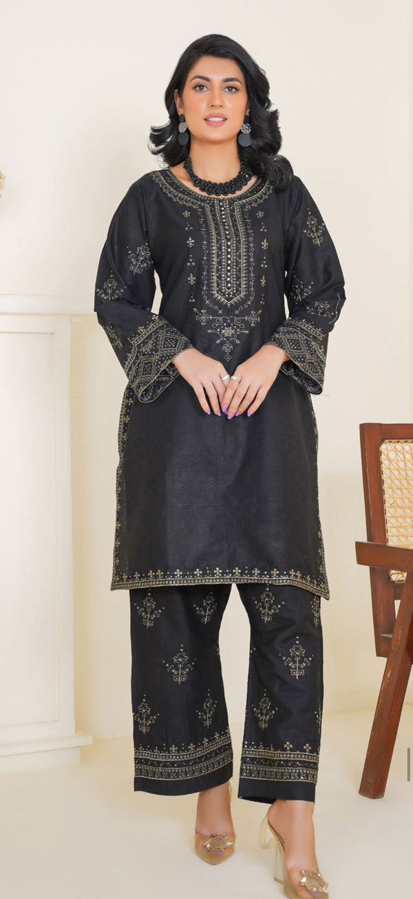 2pc black with gold embroidery