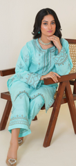 2pc sky blue with hand embellishments on neckline