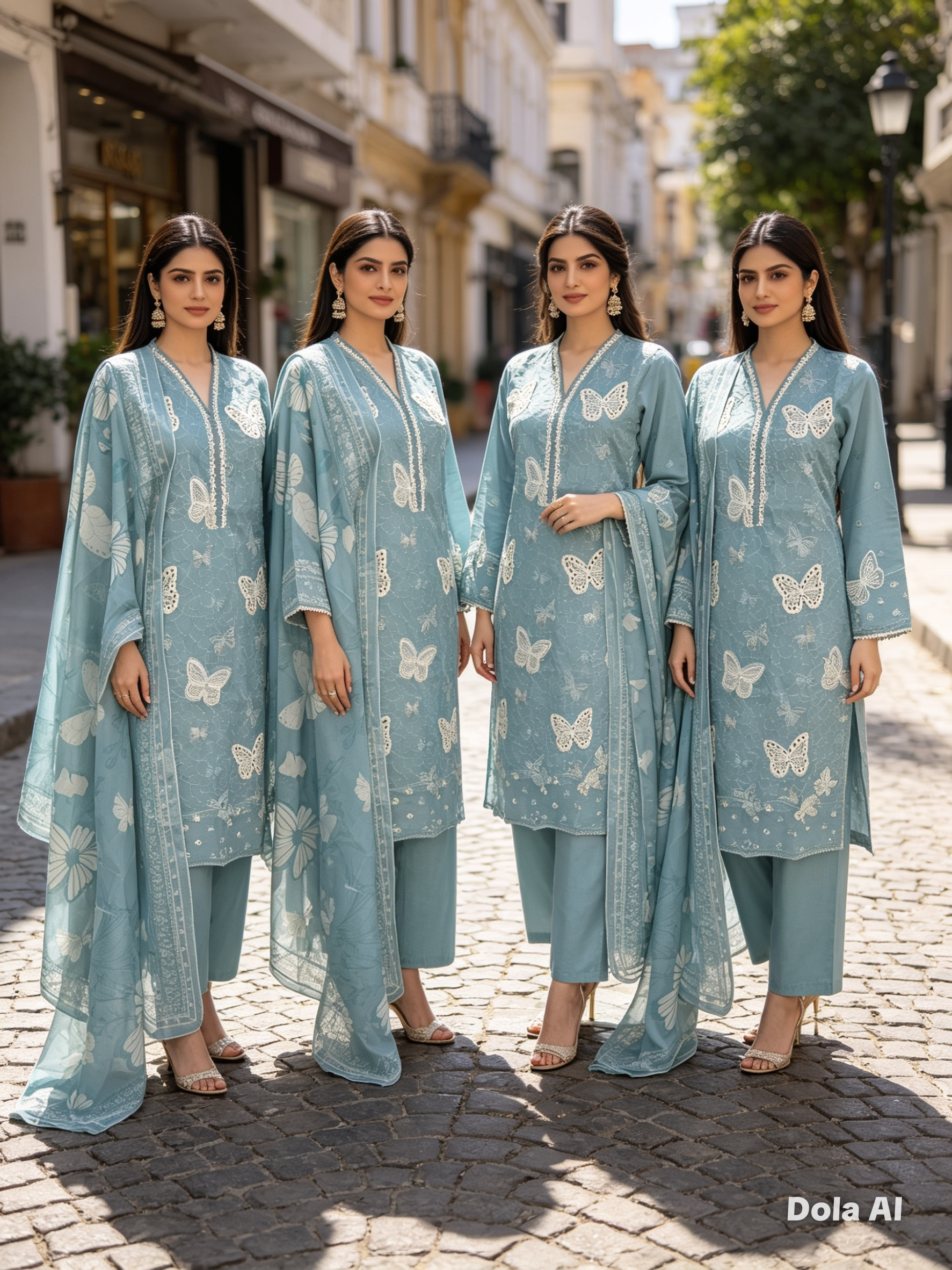 3pc baby blue butterfly suit
