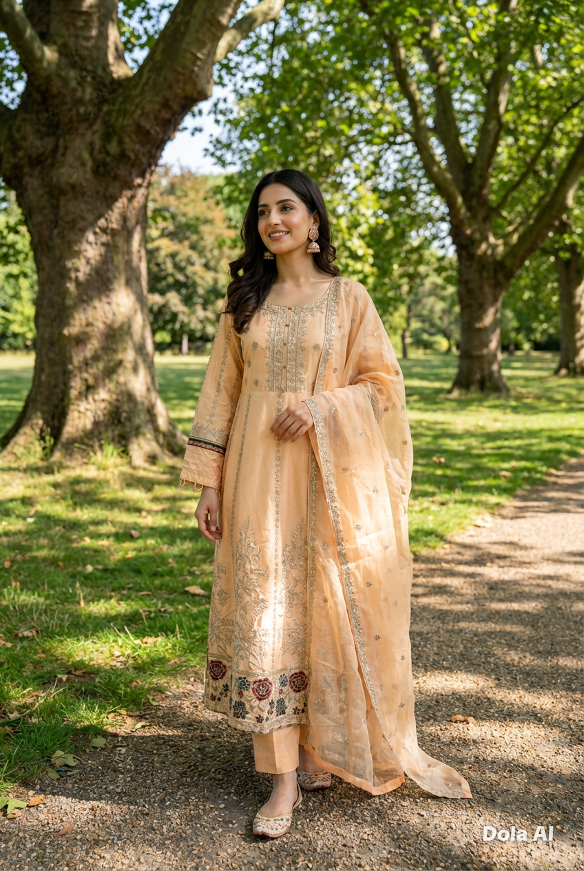 Zj peach long length frock maxi Casual 3pc outfit