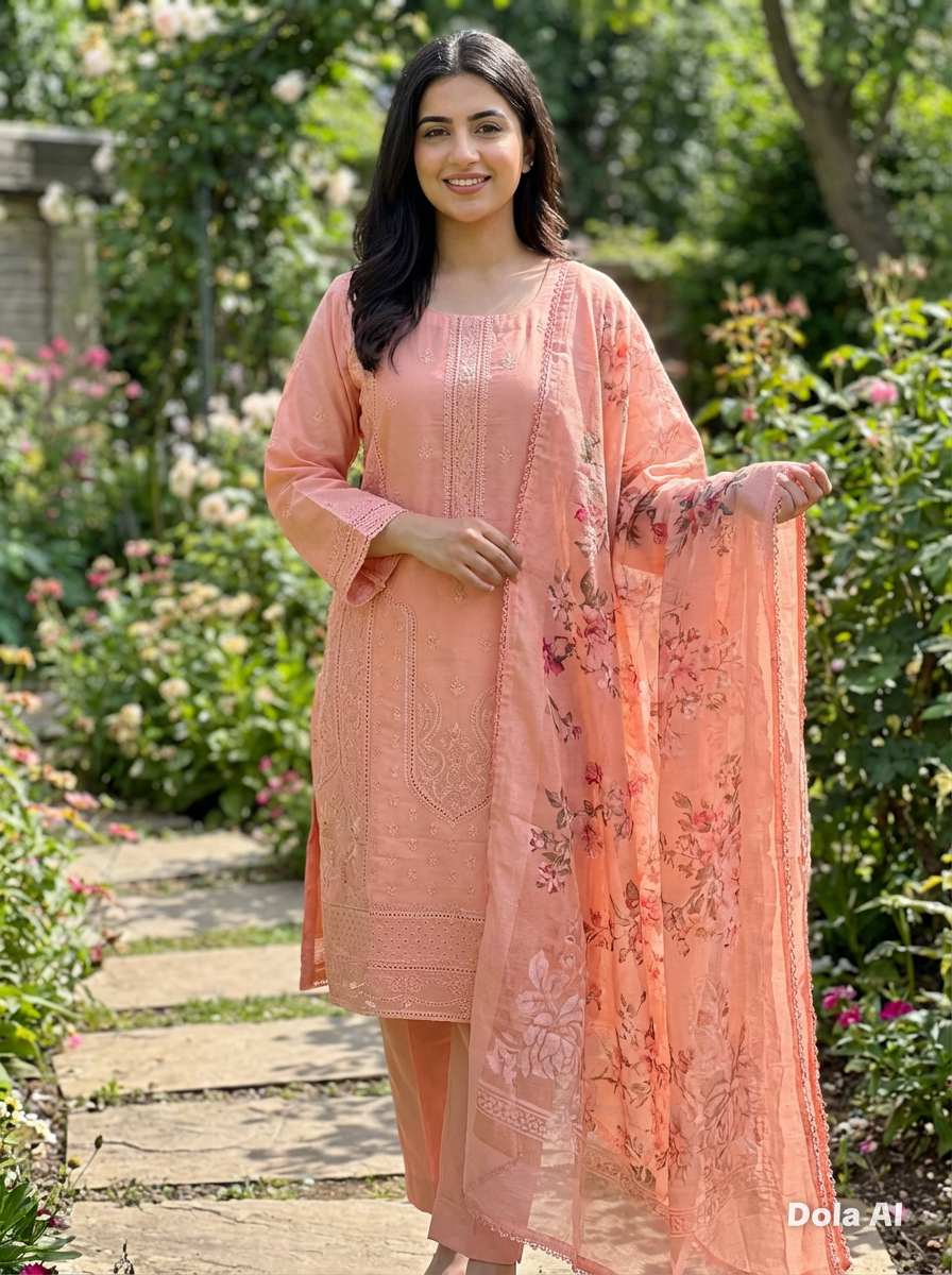 Peach with sequence and thread embroidery 3pc outfit