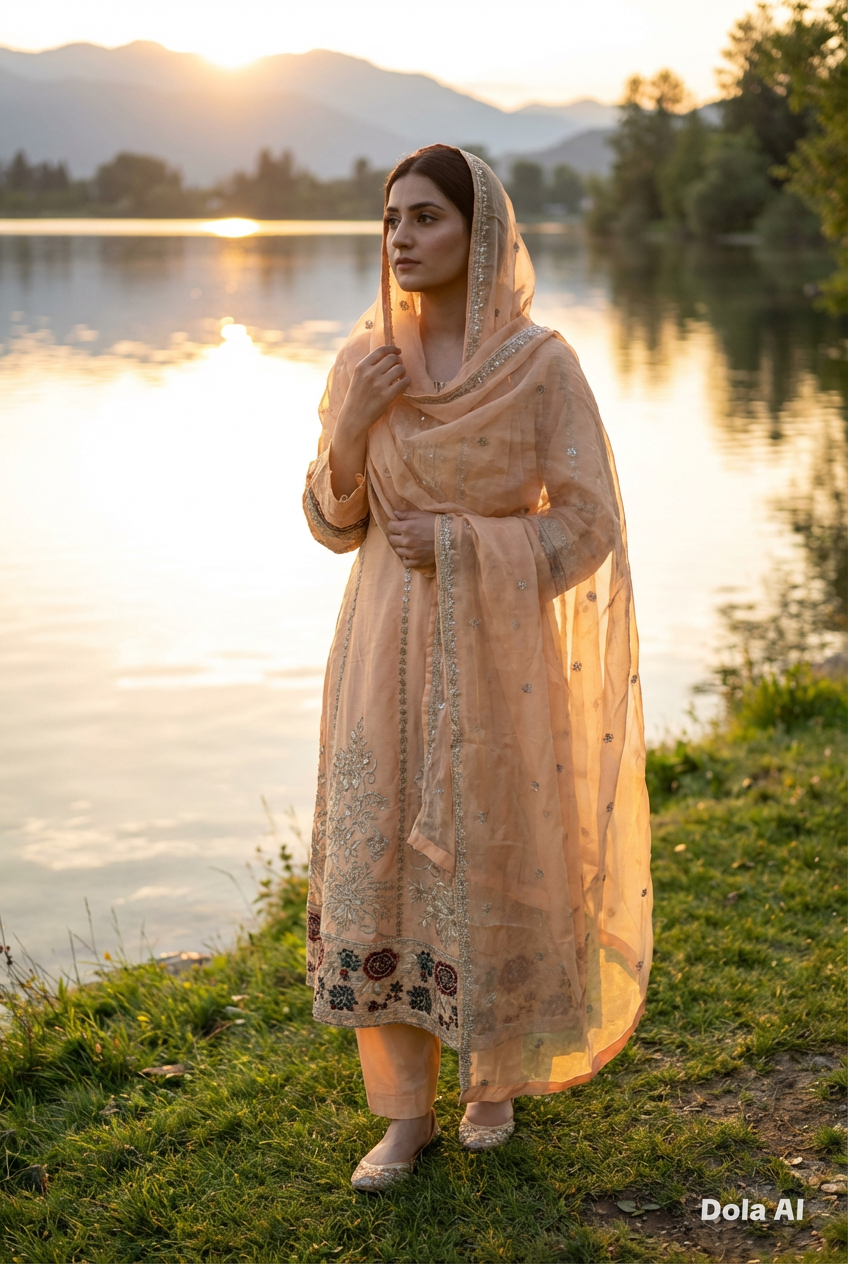 Zj peach long length frock maxi Casual 3pc outfit