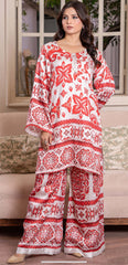 Luxury 2pc silk light grey red and orange print