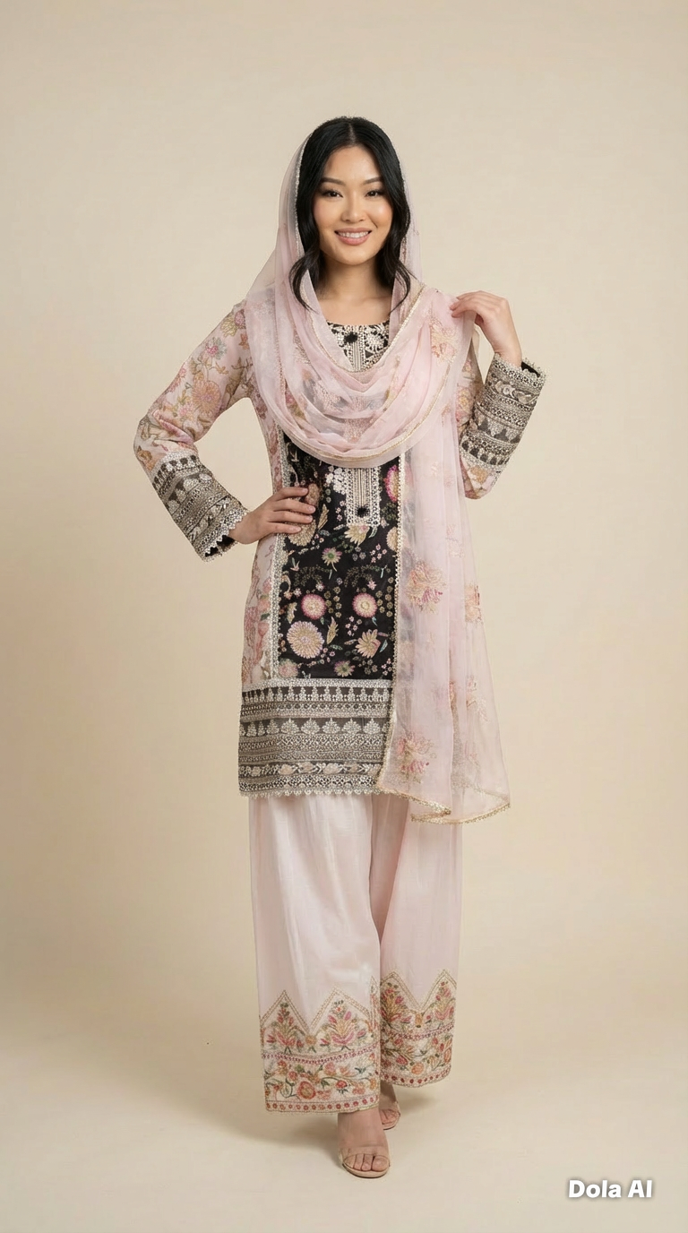 Karma Black Floral Farshi 3pc Outfit