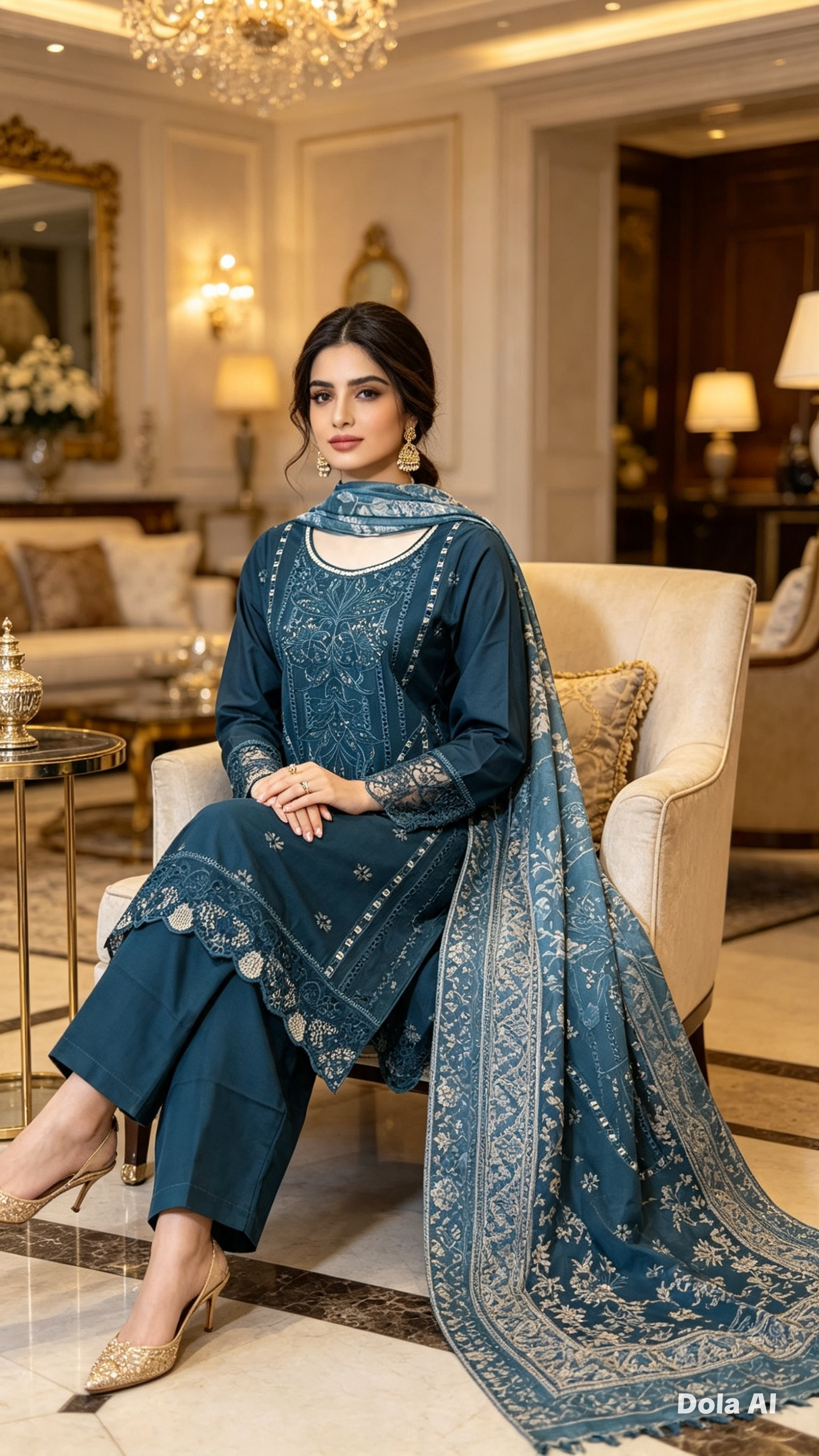 Turquoise 3pc kameez trouser and scarf Sd