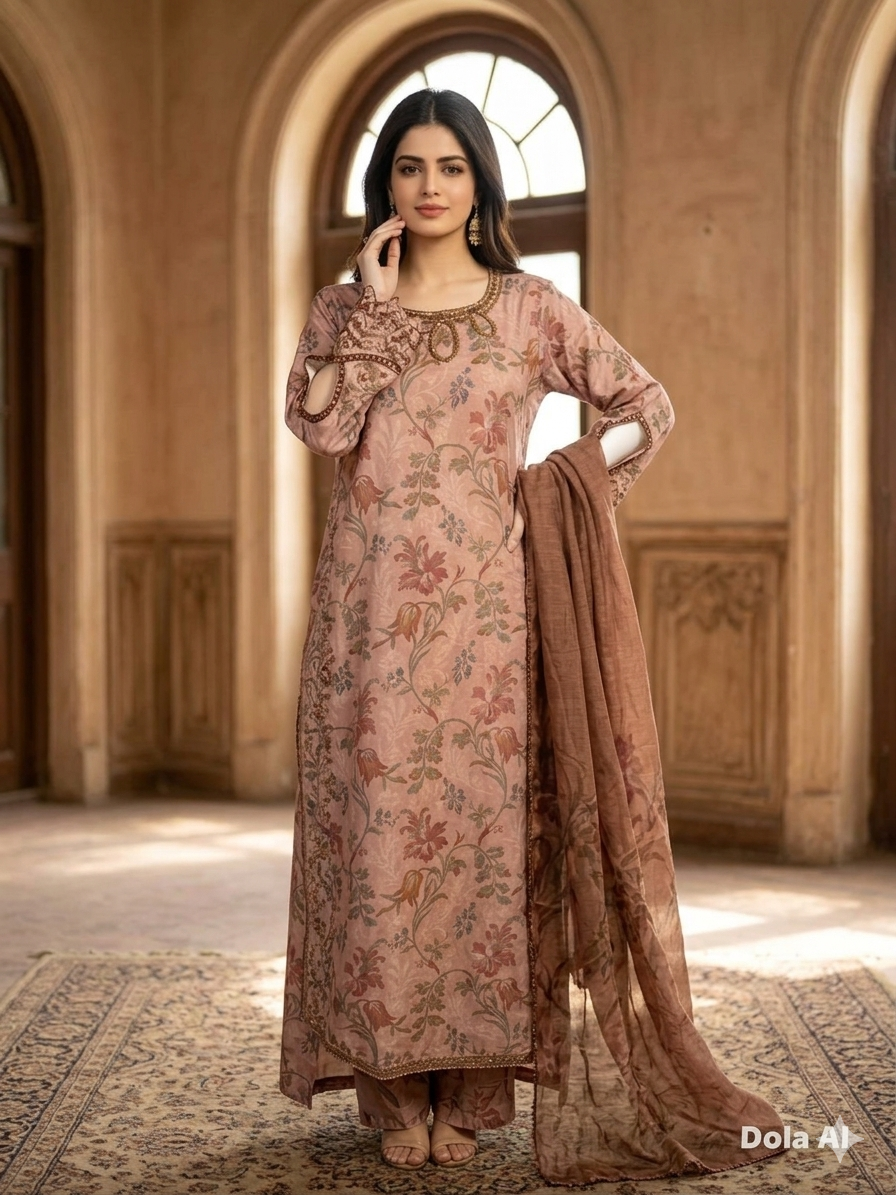 Misty Rose Printed Lawn Suit with Organza Dupatta