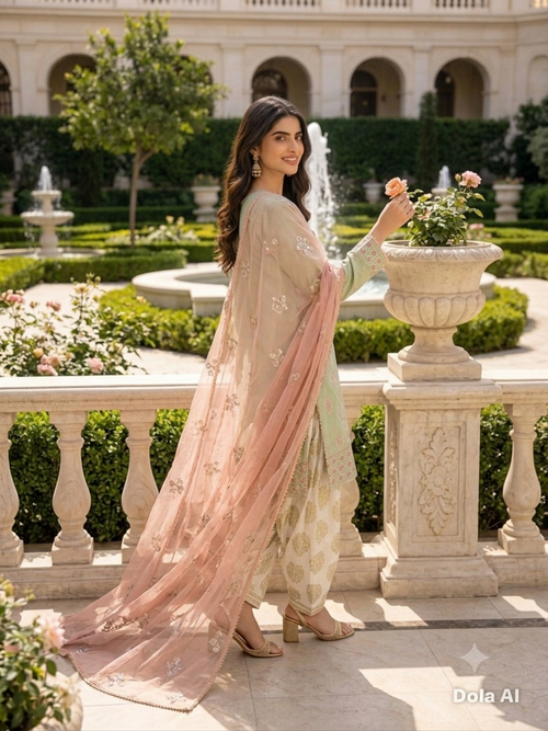 Elegant Sage Green Embroidered 3 Piece Suit