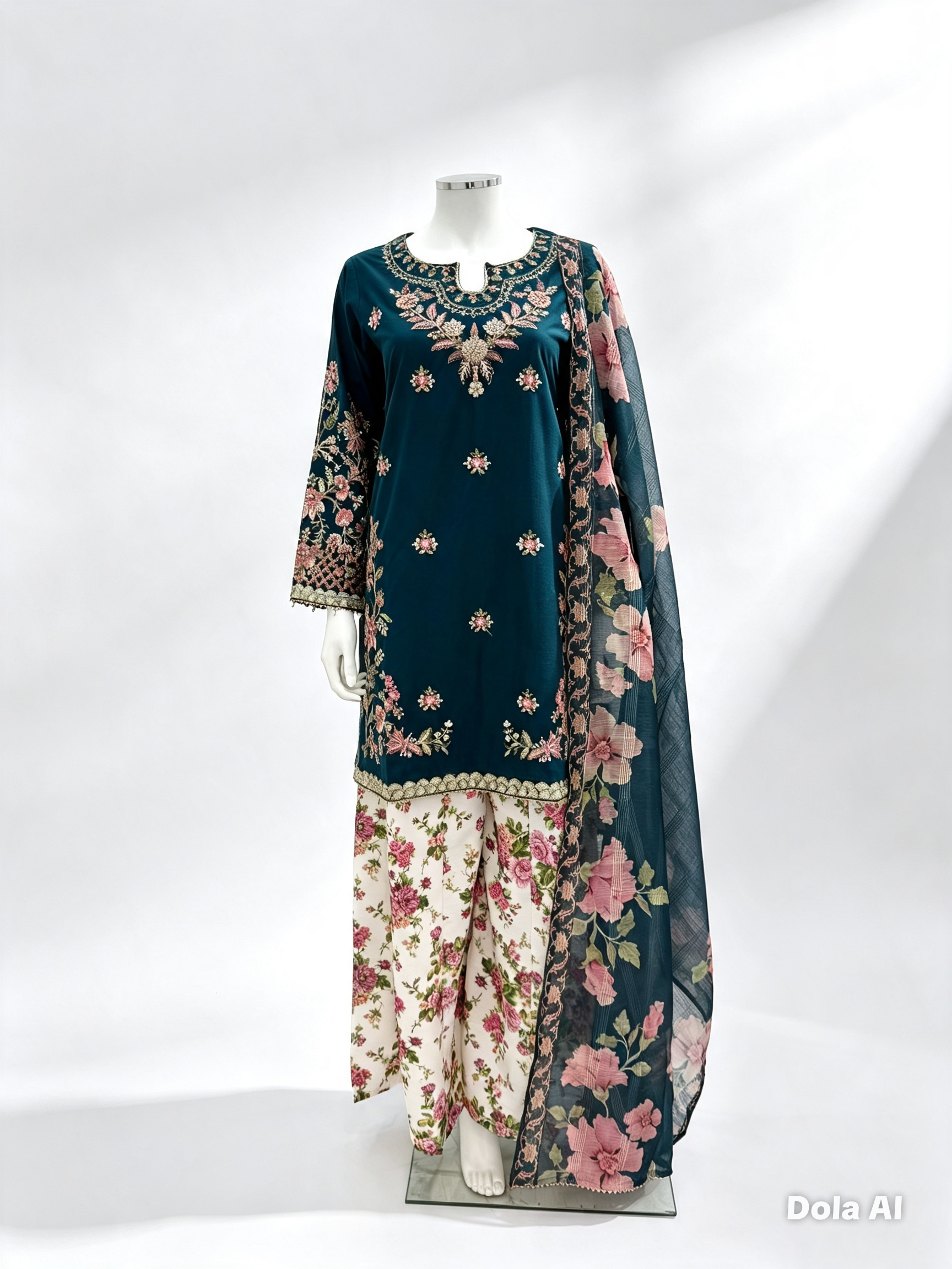 Ethnic inspired blue with white floral plazo trousers