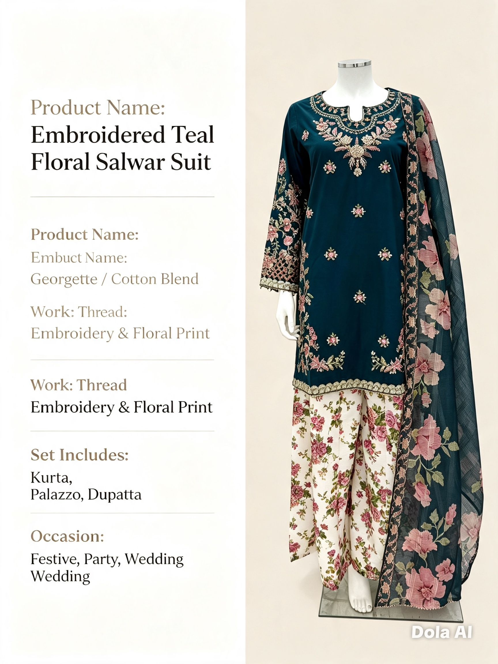 Ethnic inspired blue with white floral plazo trousers