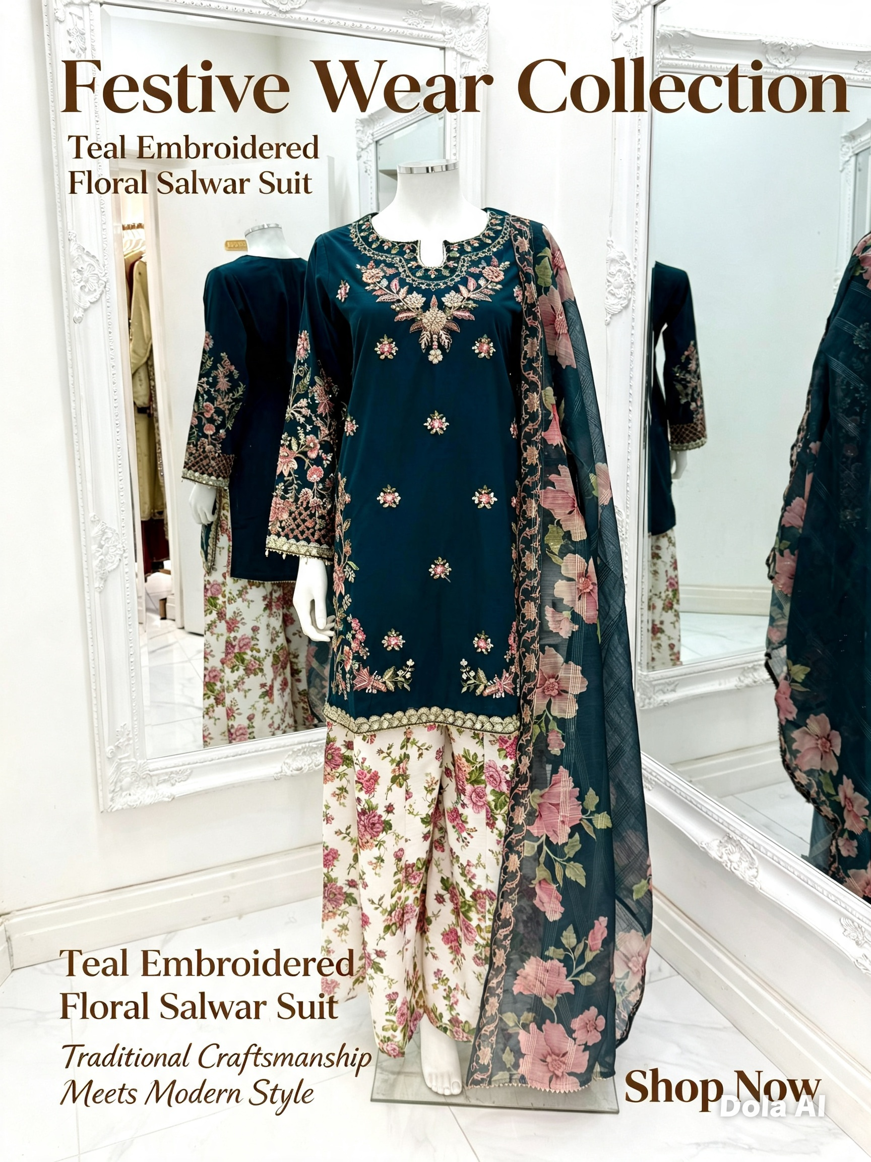 Ethnic inspired blue with white floral plazo trousers