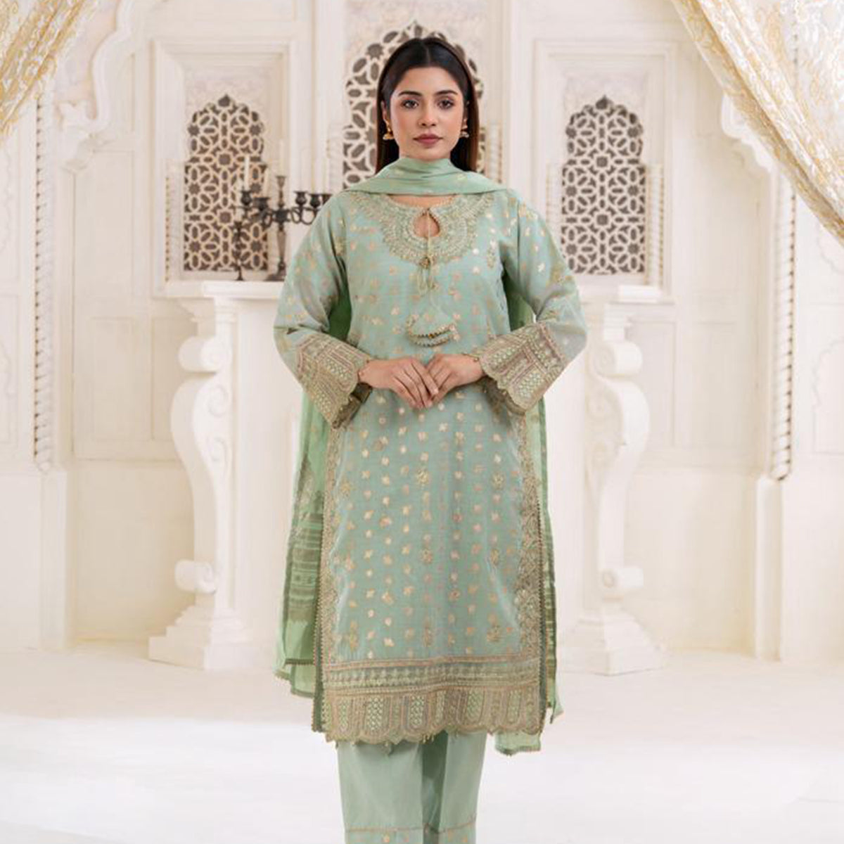 AR pistachio zari jacquard