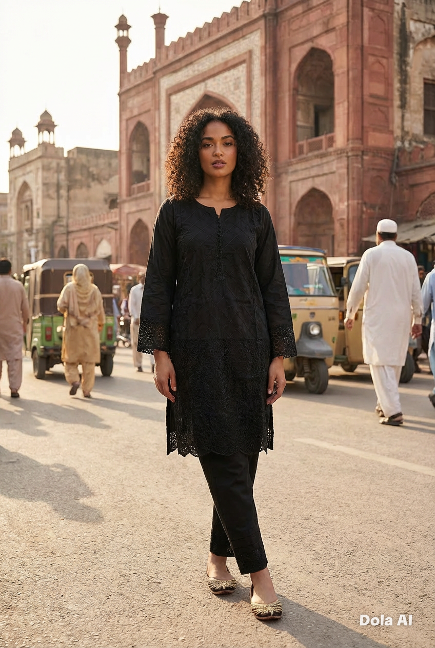 2pc co-ord set black colour chikenkari embroidery