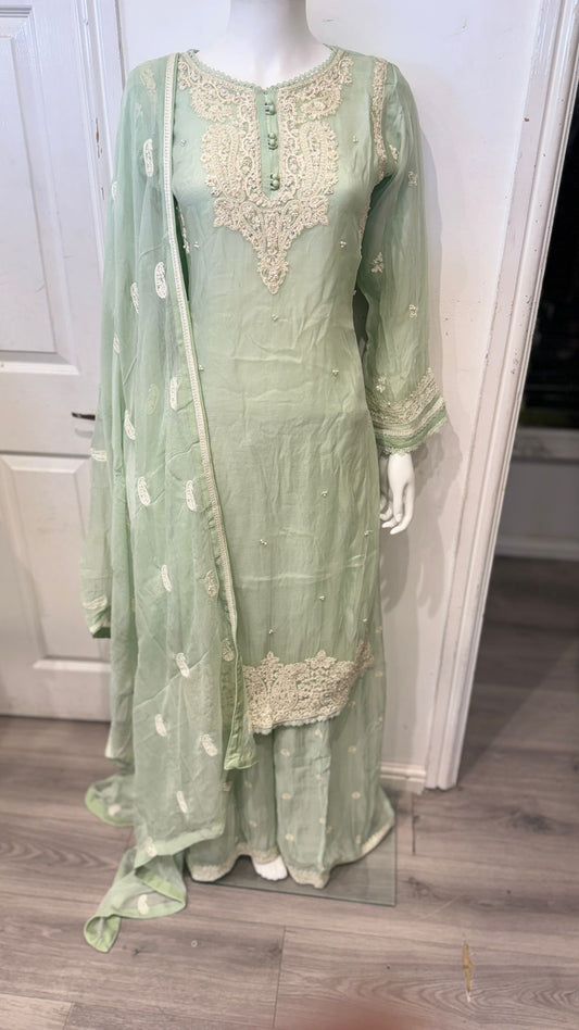 Mint sharara suit with white embroidery
