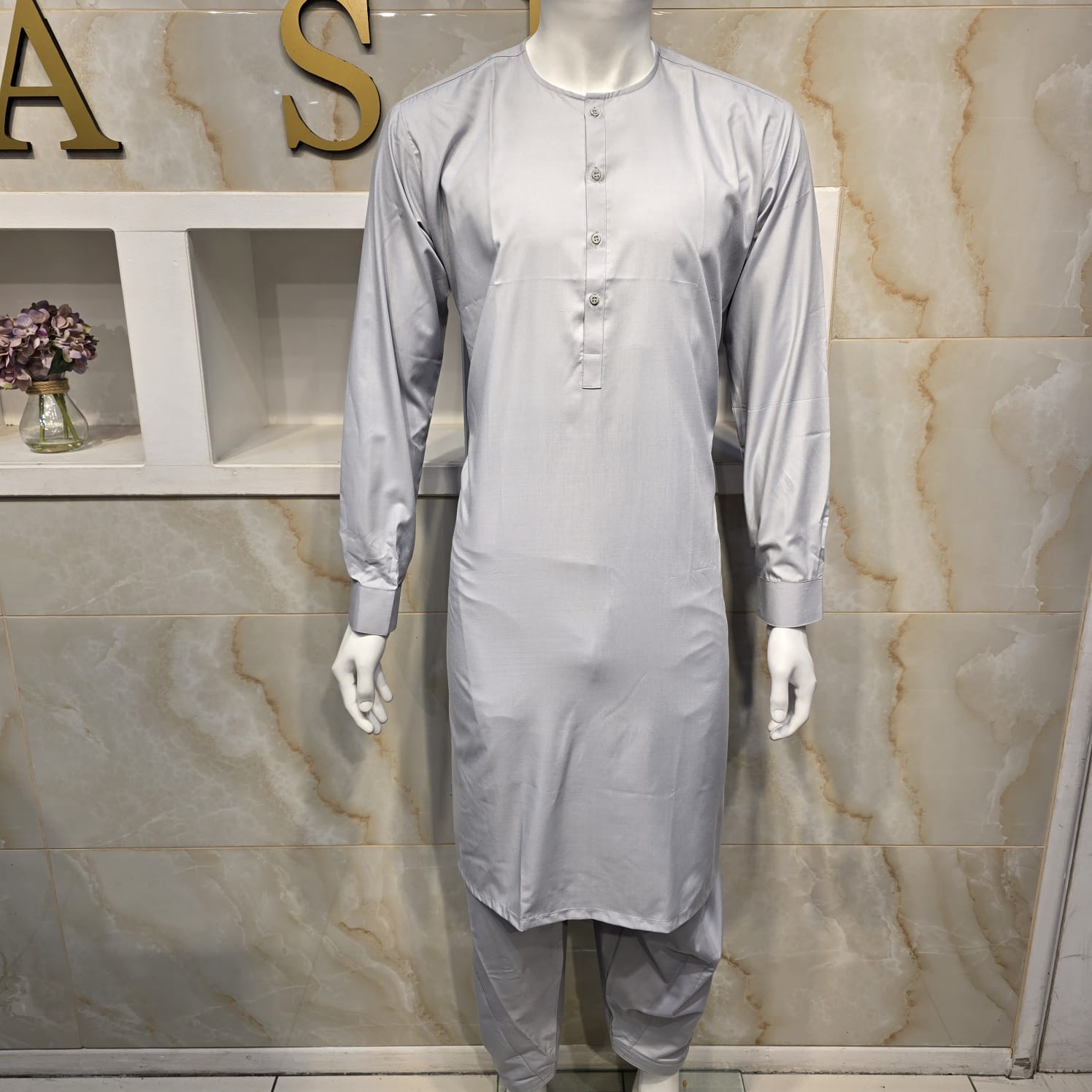 214  light grey mens Simple and sophisticated collarless suit