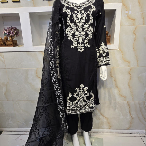 Black Viscose Embroidery Suit