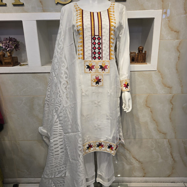 Ash Viscose Embroidery Suit