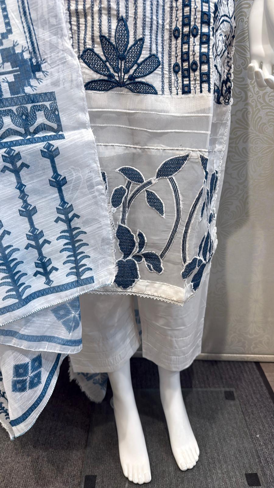 3pc Dove Grey Cotton suit with silk Dupatta