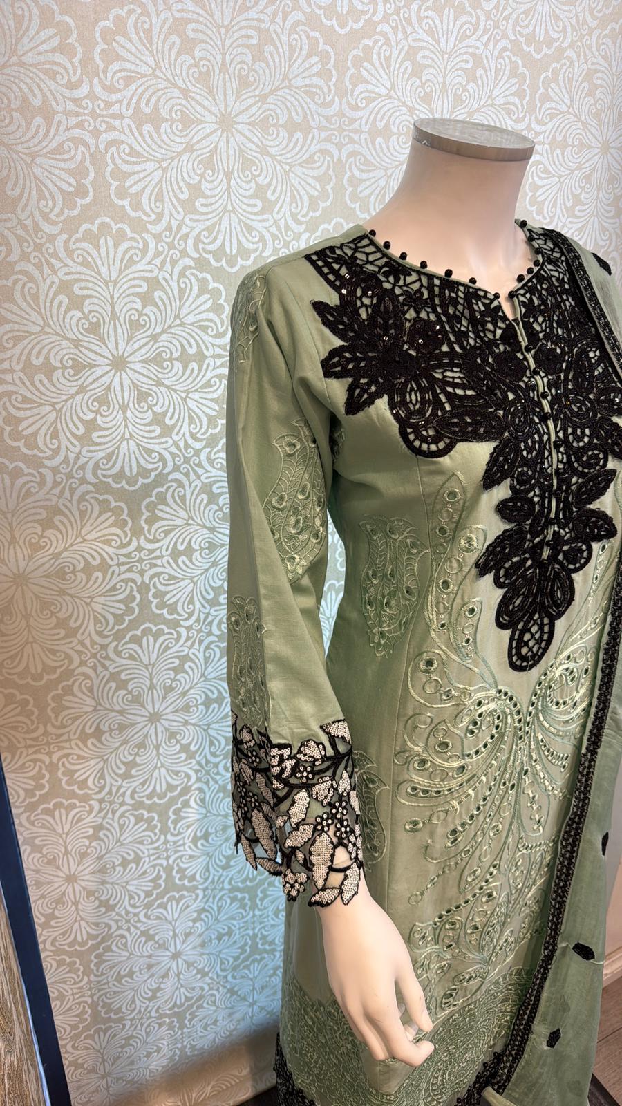 3pc Warm Sandstone Cotton suit with silk Dupatta