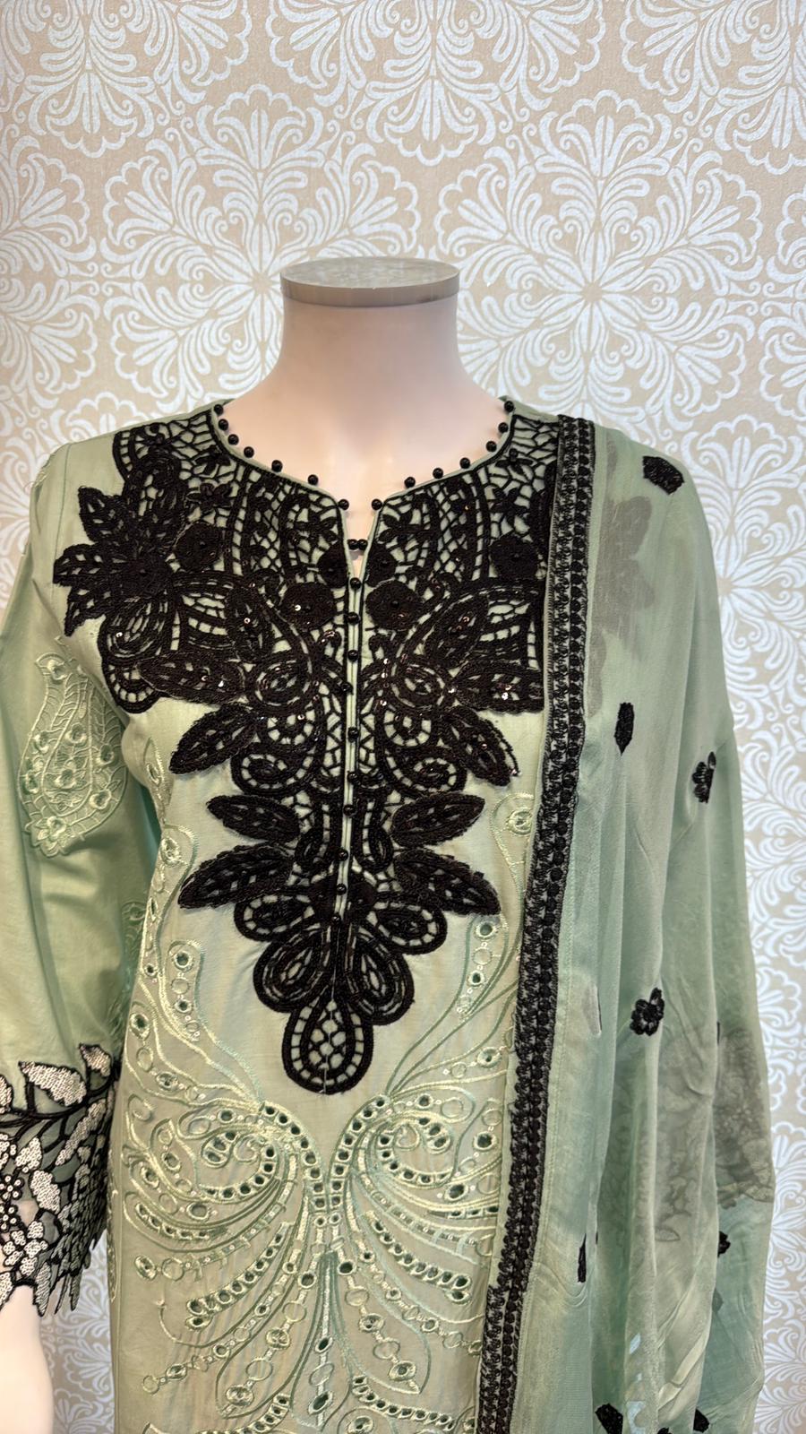 3pc Warm Sandstone Cotton suit with silk Dupatta