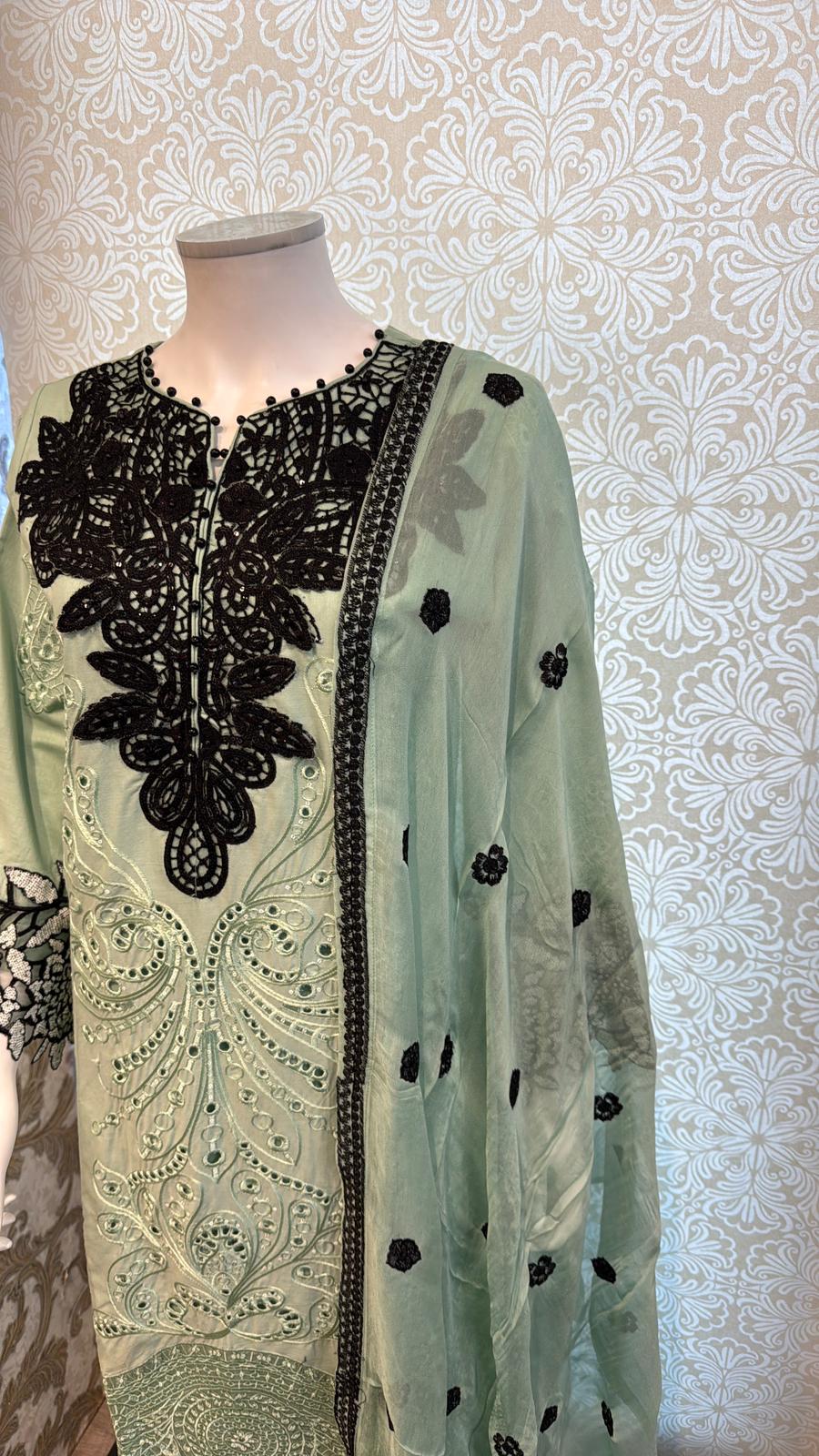 3pc Warm Sandstone Cotton suit with silk Dupatta