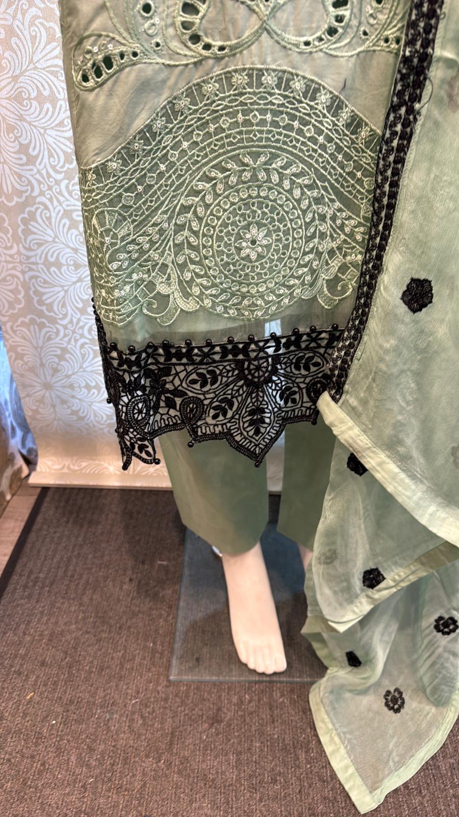 3pc Warm Sandstone Cotton suit with silk Dupatta