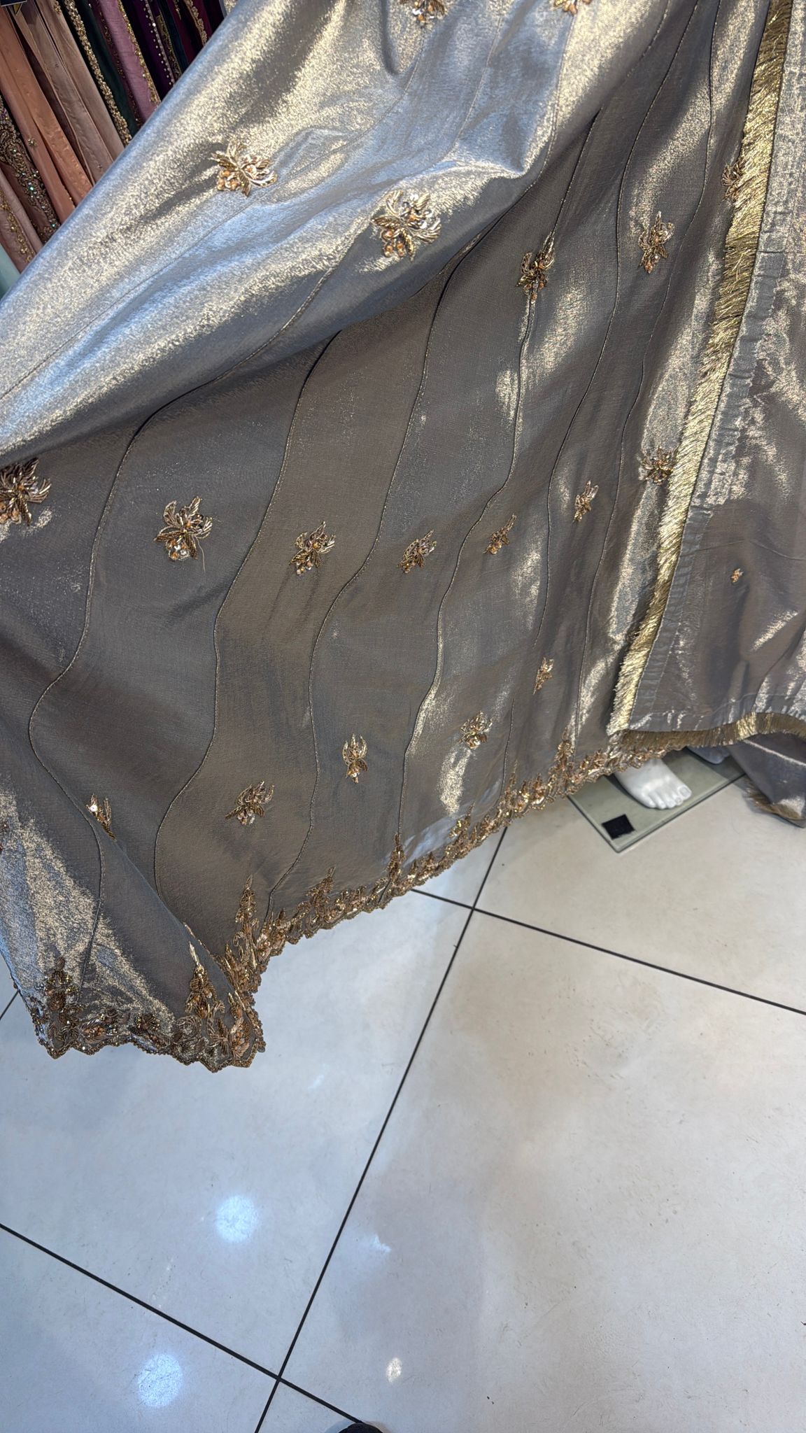 Slate Gray Organza Frok with Dupatta