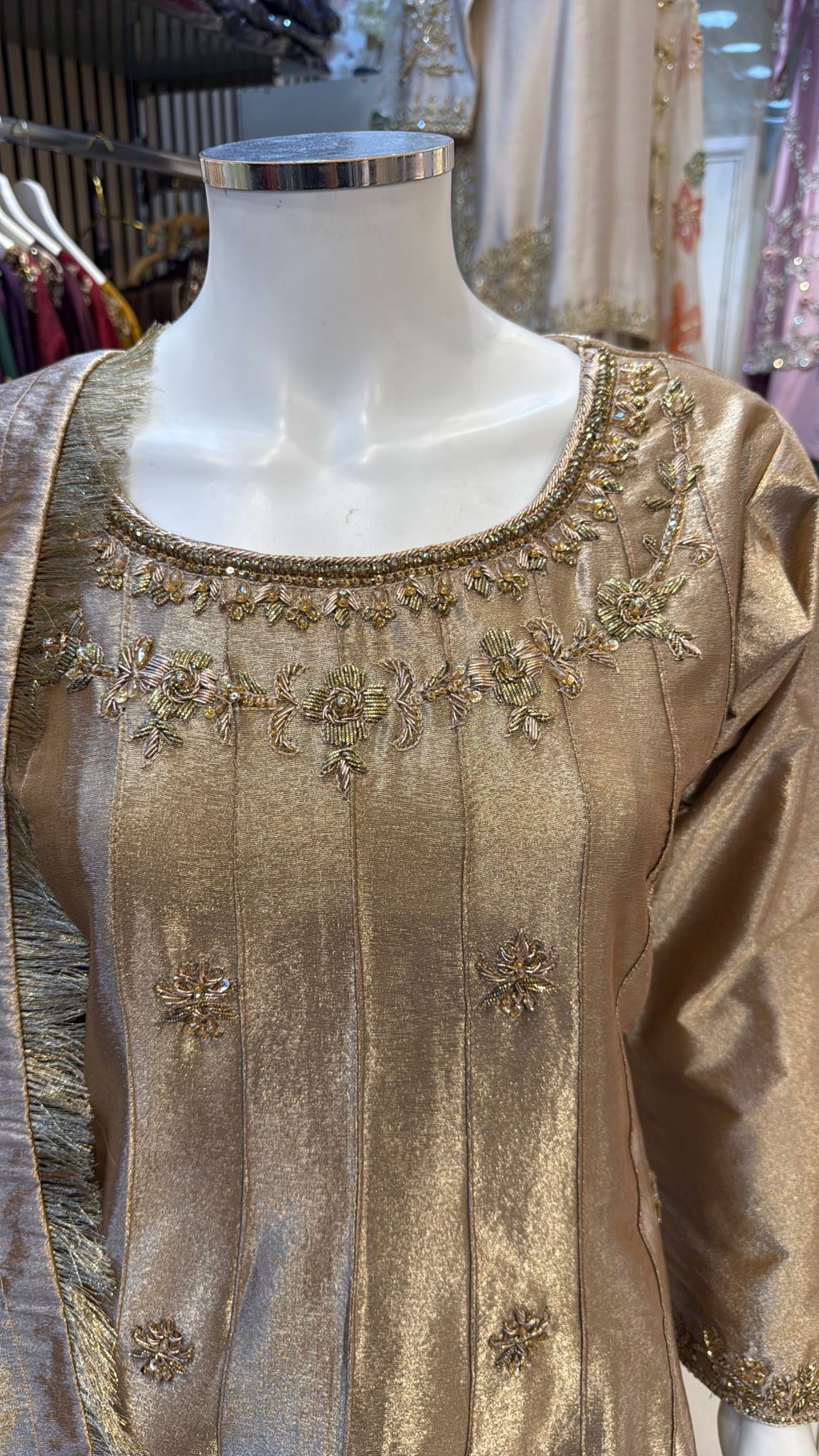 Sandy Brown Organza Frok with Dupatta