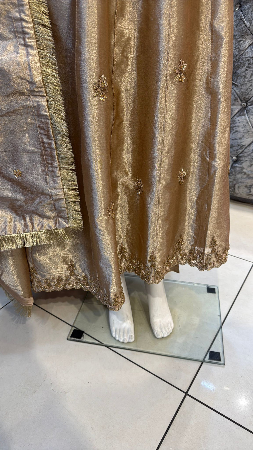 Sandy Brown Organza Frok with Dupatta