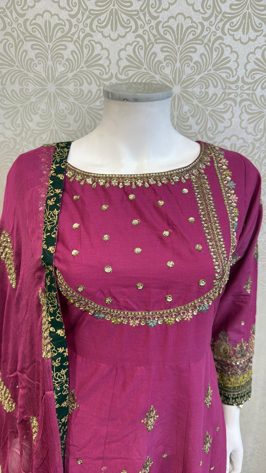 Zj maroon slit long frock Casual Dress Elegant Evening Piece