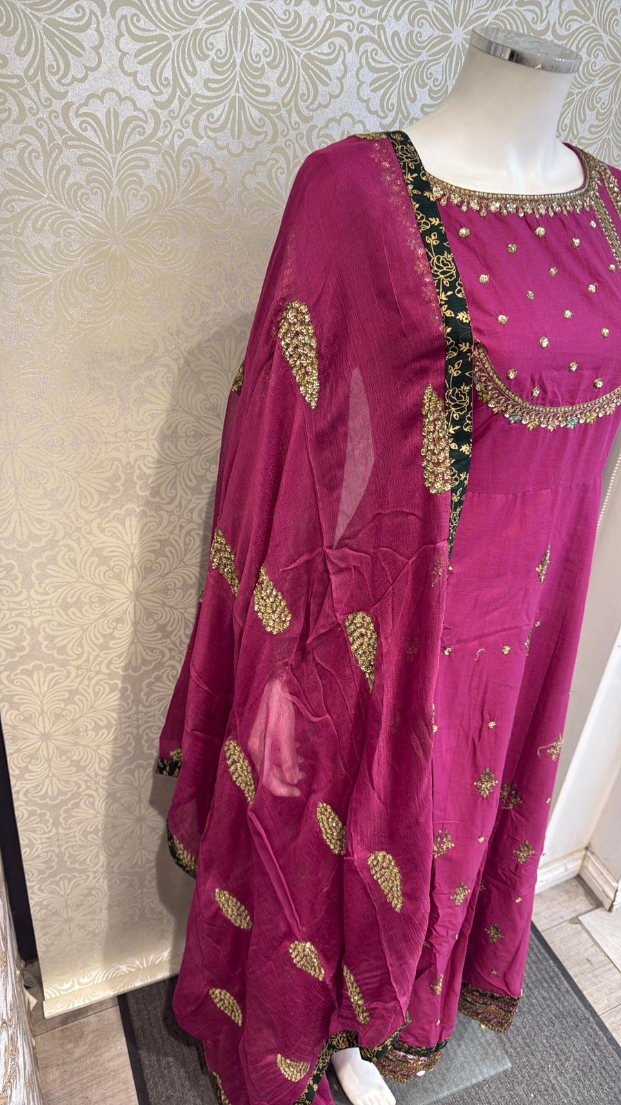 Zj maroon slit long frock Casual Dress Elegant Evening Piece