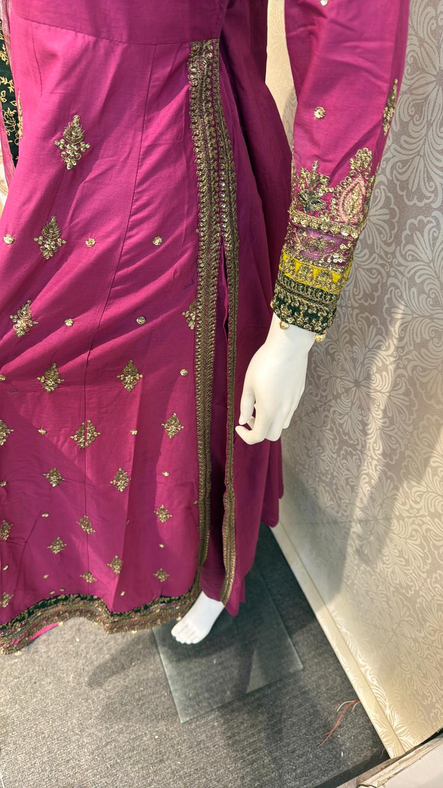 Zj maroon slit long frock Casual Dress Elegant Evening Piece