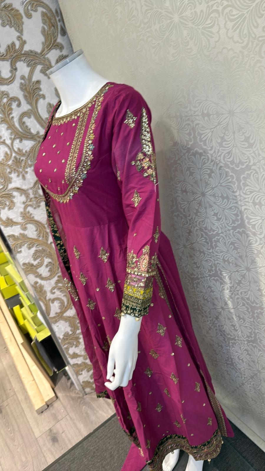 Zj maroon slit long frock Casual Dress Elegant Evening Piece