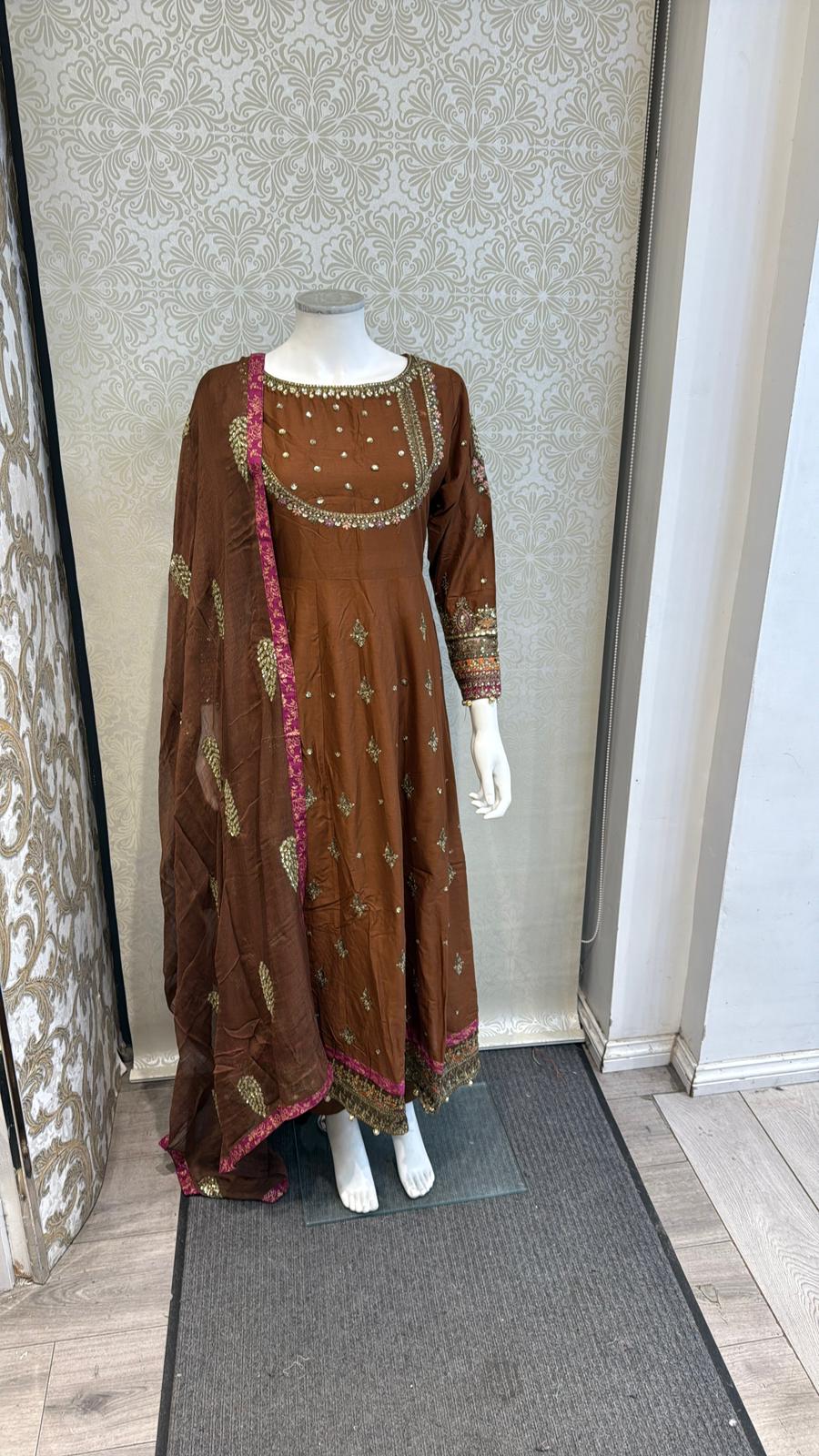 Zj brown slit long frock Casual Dress Elegant Evening Piece