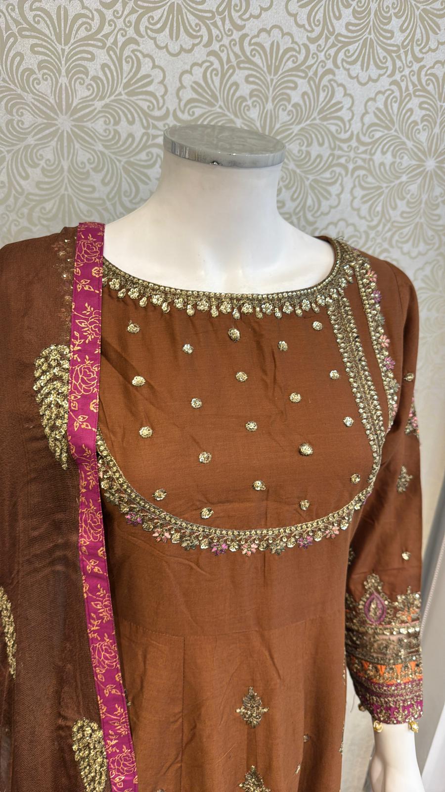 Zj brown slit long frock Casual Dress Elegant Evening Piece