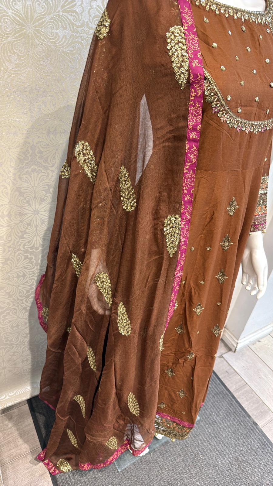 Zj brown slit long frock Casual Dress Elegant Evening Piece