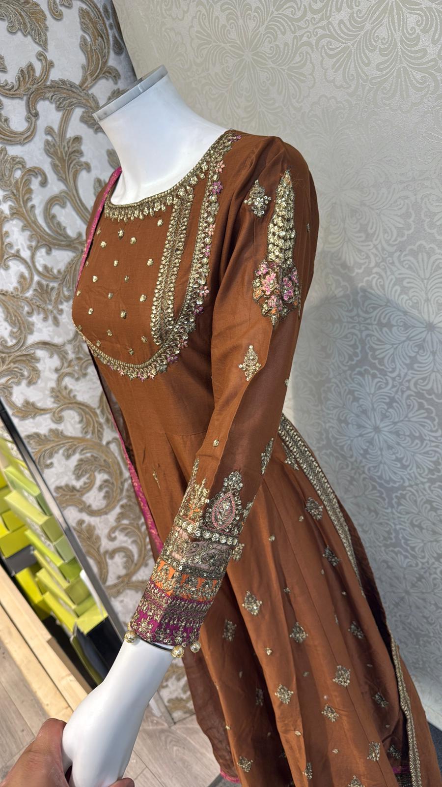 Zj brown slit long frock Casual Dress Elegant Evening Piece