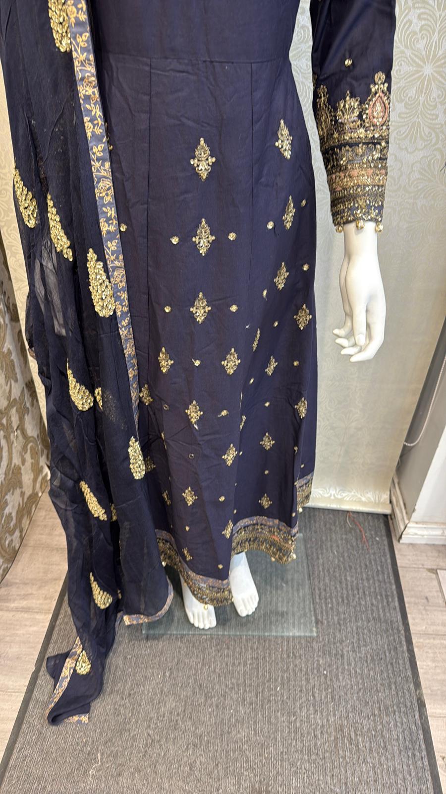 Zj Navy Slit long frock Casual Dress Elegant Evening