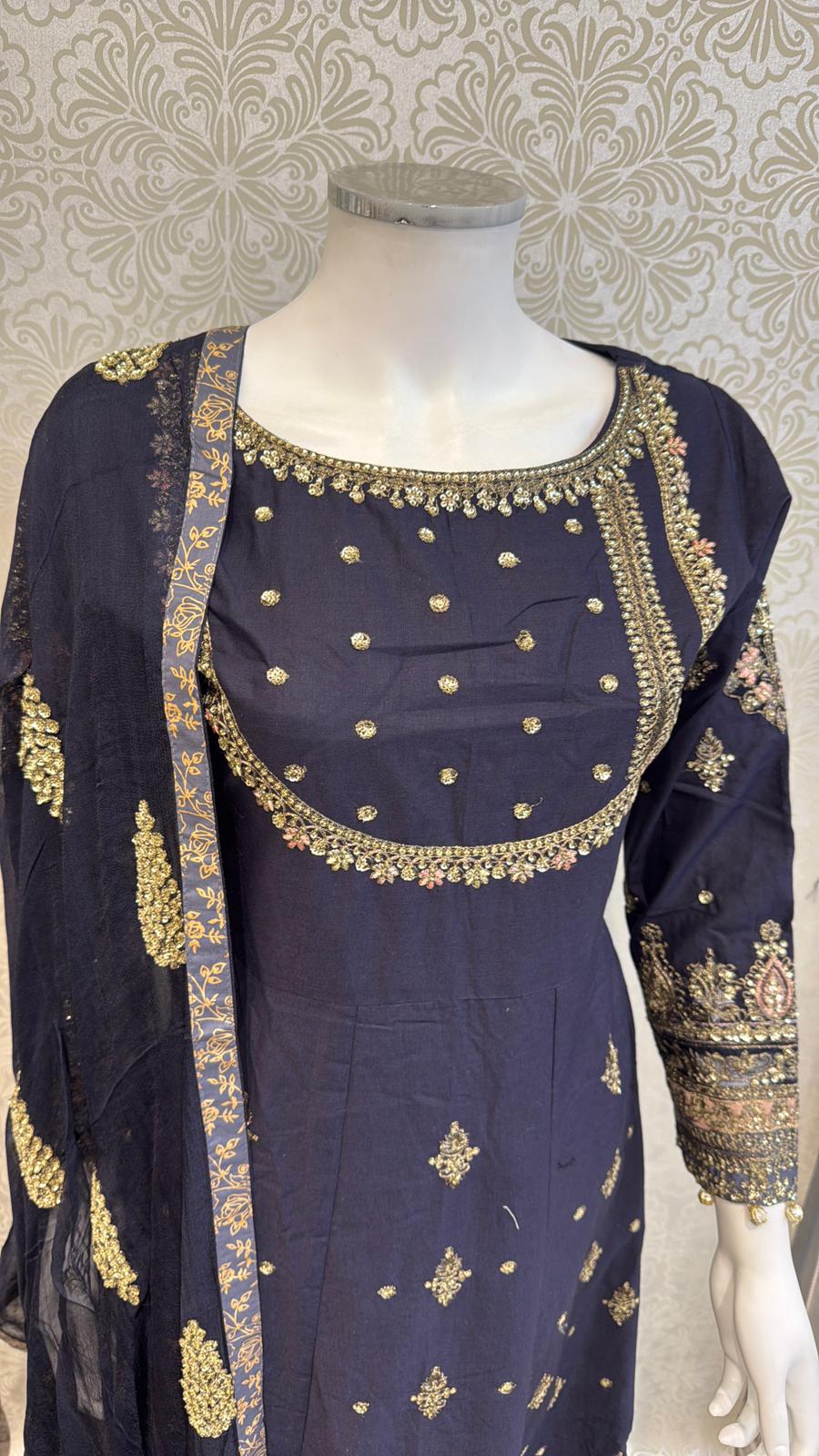 Zj Navy Slit long frock Casual Dress Elegant Evening