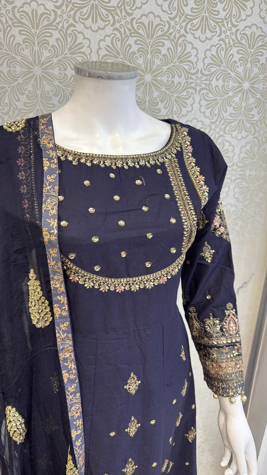 Zj Navy Slit long frock Casual Dress Elegant Evening