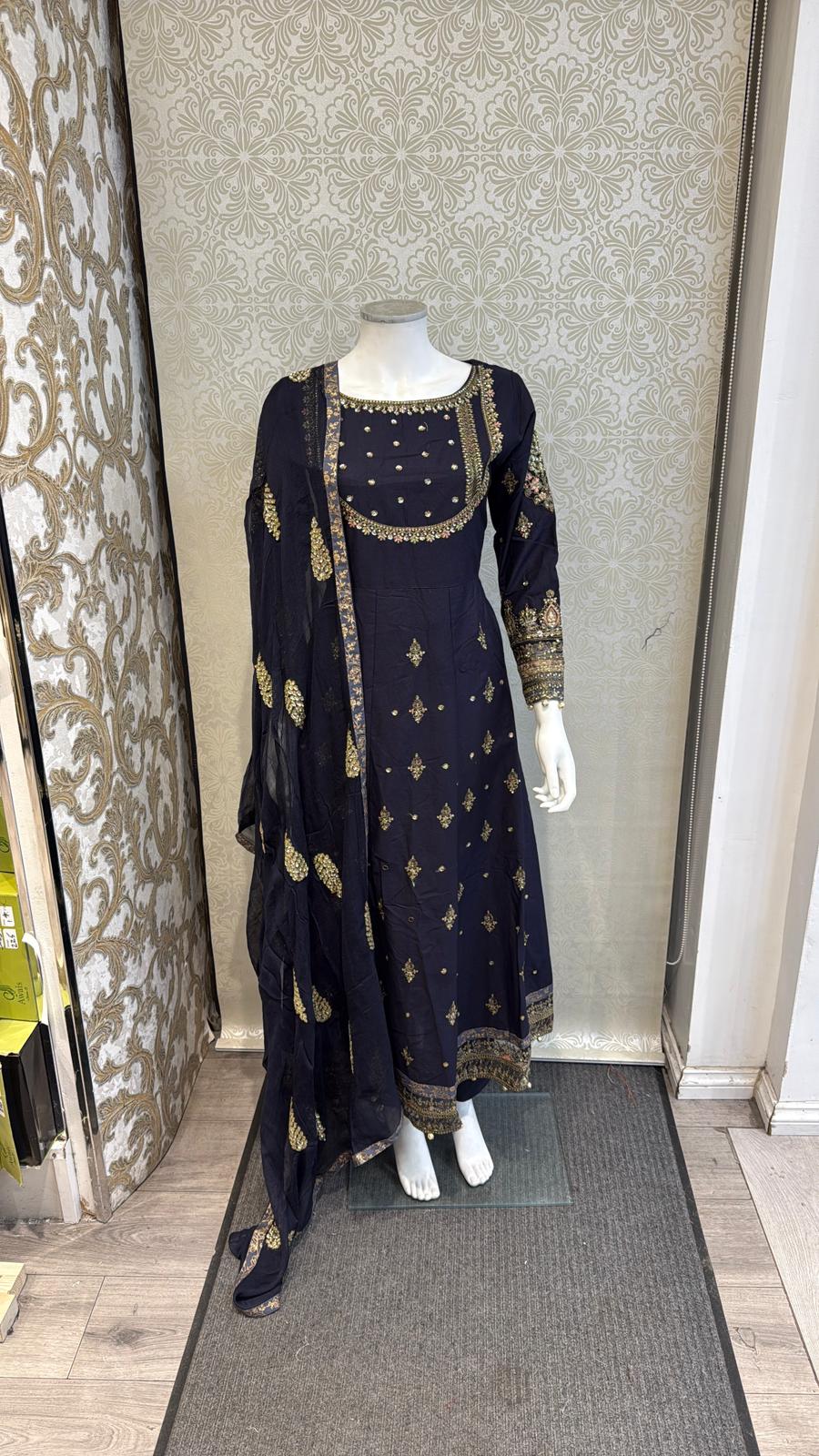 Zj Navy Slit long frock Casual Dress Elegant Evening