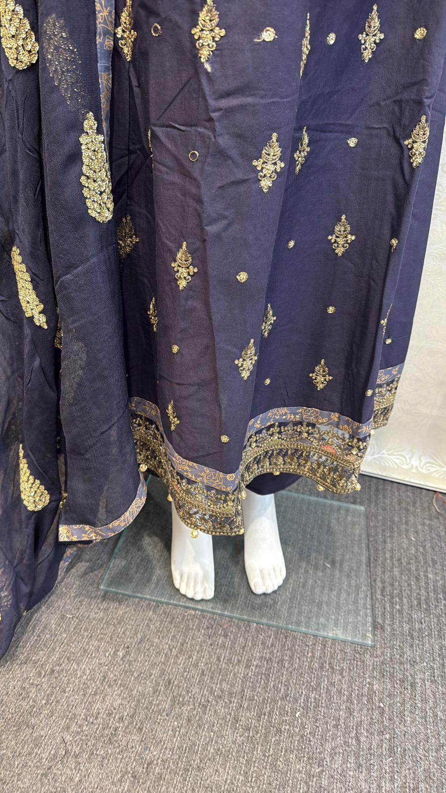 Zj Navy Slit long frock Casual Dress Elegant Evening