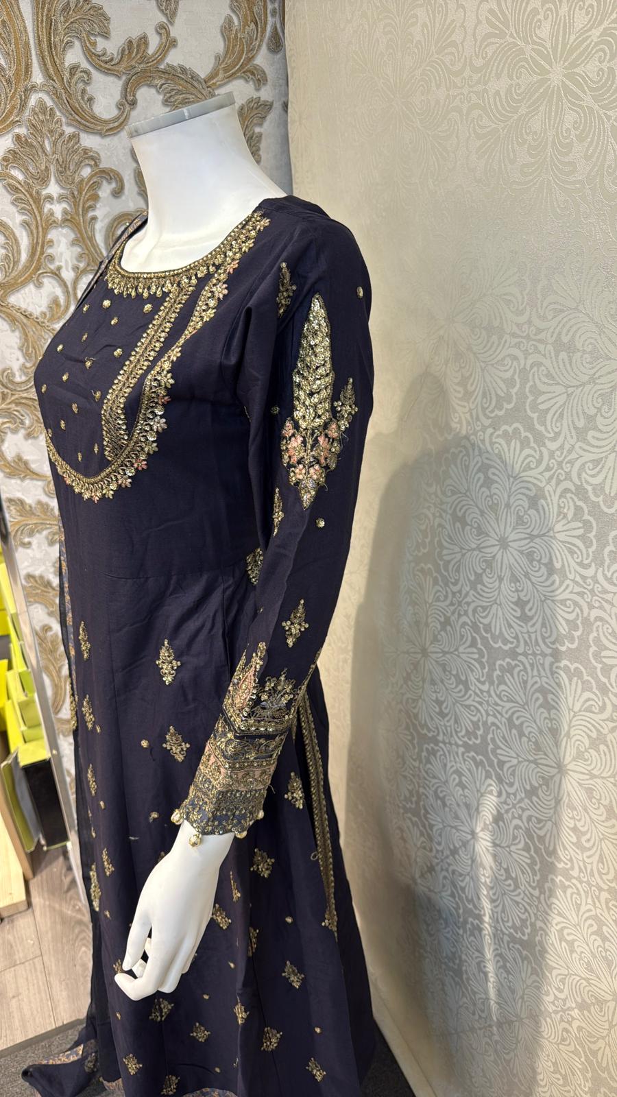 Zj Navy Slit long frock Casual Dress Elegant Evening