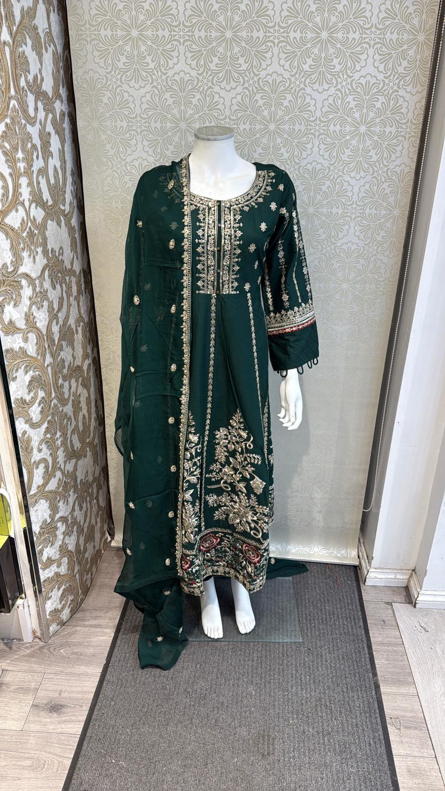 Zj green long length frock maxi Casual Dress