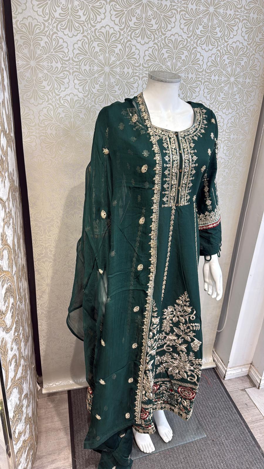 Zj green long length frock maxi Casual Dress