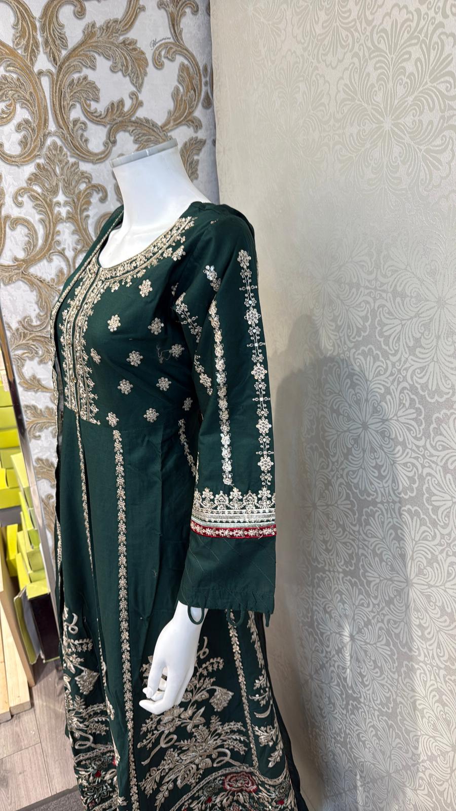 Zj green long length frock maxi Casual Dress