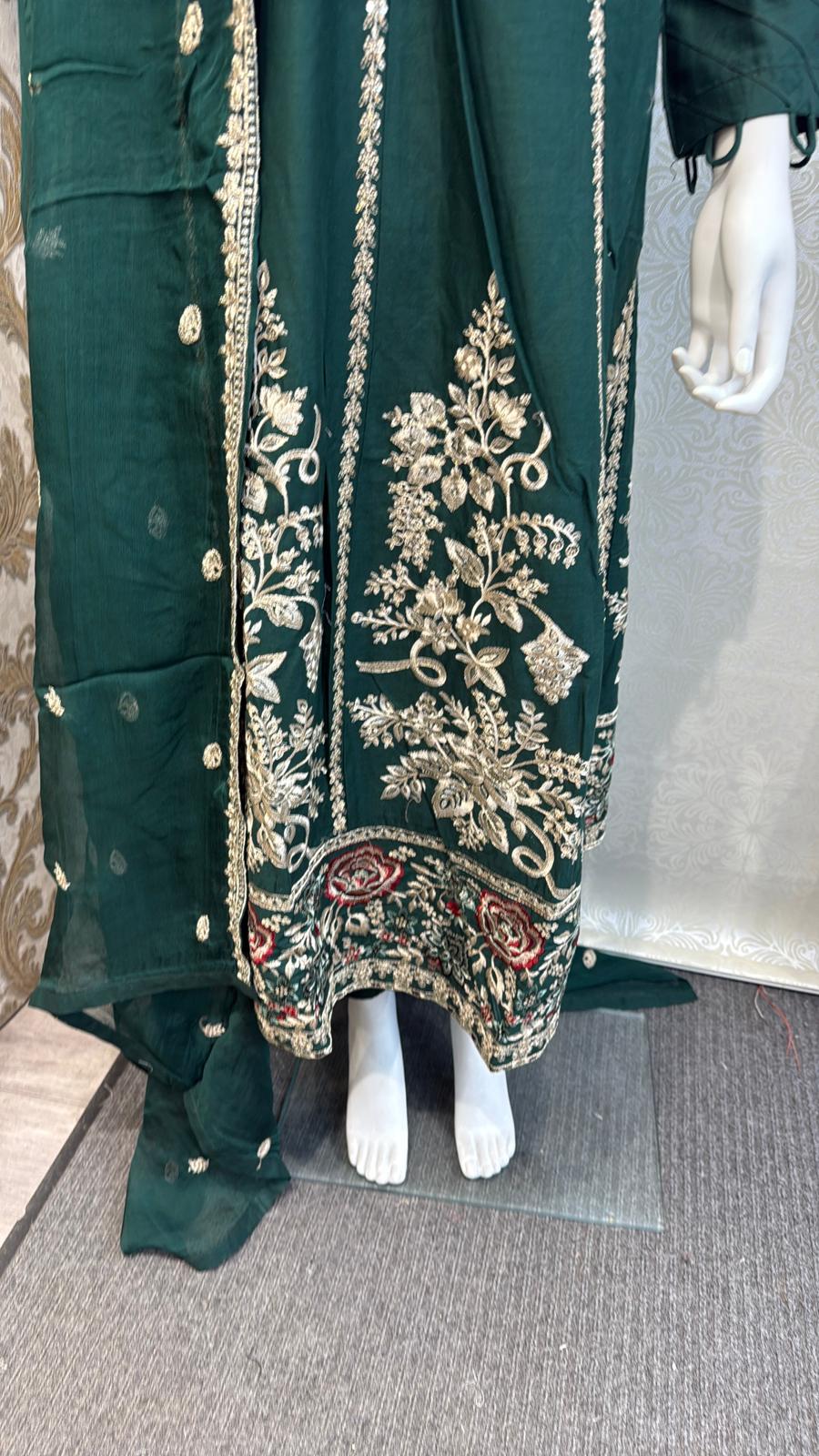 Zj green long length frock maxi Casual Dress